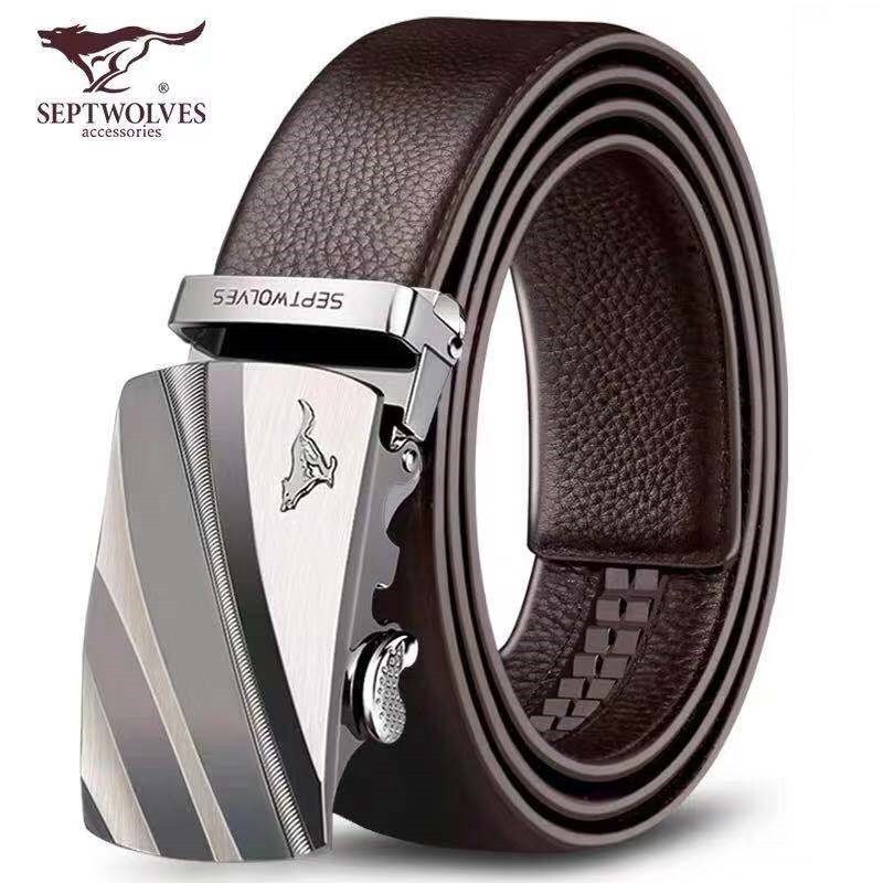 Septwolves Men Belt Real Genuine Leather Auto Lock Buckle Cow Black 1055510-A